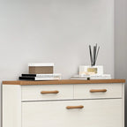 Narrow Beige Solid Wood Drop Front Shoe Cabinet