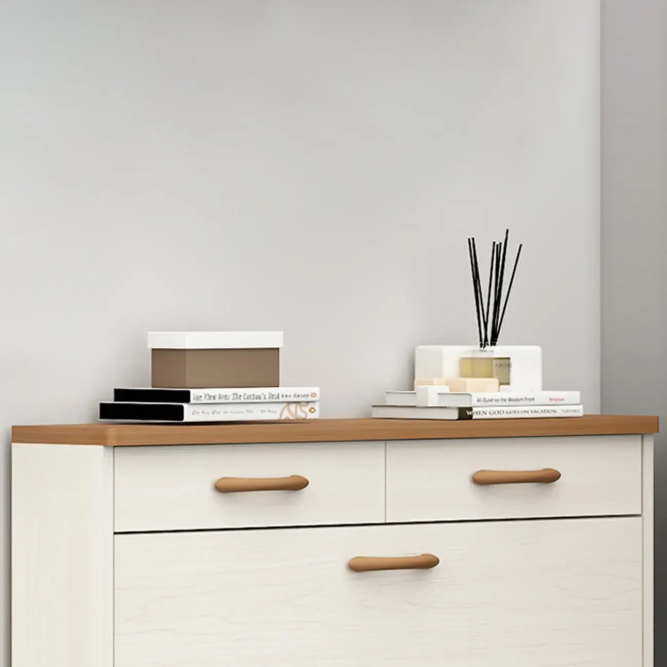 Narrow Beige Solid Wood Drop Front Shoe Cabinet