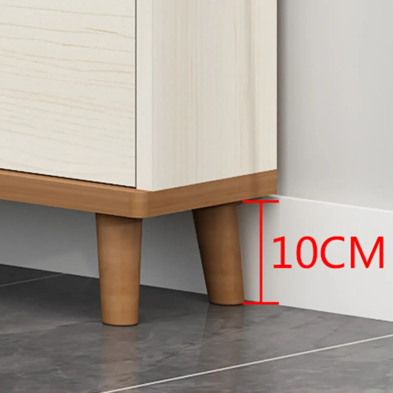Narrow Beige Solid Wood Drop Front Shoe Cabinet