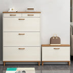 Narrow Beige Solid Wood Drop Front Shoe Cabinet