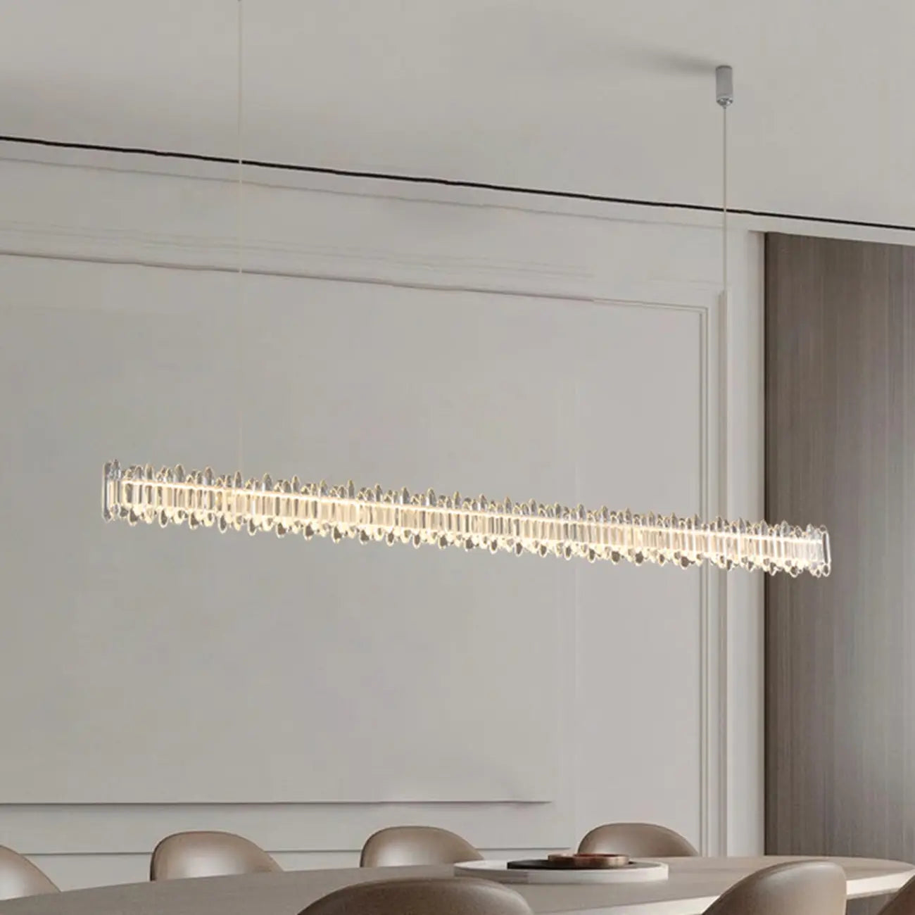 Linear Crystal Island Pendant Light Dimmable LED for Kitchen