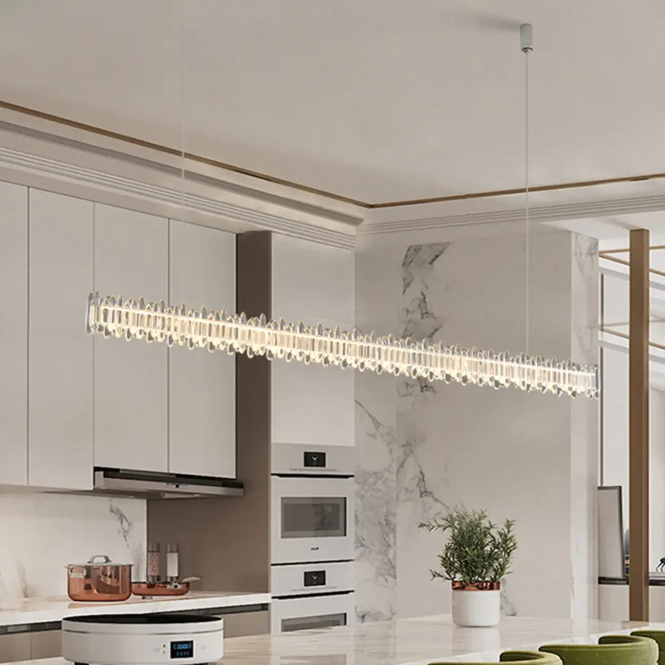 Linear Crystal Island Pendant Light Dimmable LED for Kitchen