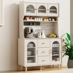 Multi-Functional White Wood Arched Glass Door Sideboard Cabinet