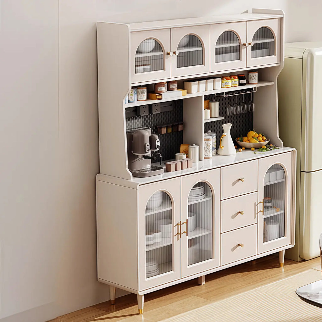 Multi-Functional White Wood Arched Glass Door Sideboard Cabinet