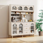 Multi-Functional White Wood Arched Glass Door Sideboard Cabinet