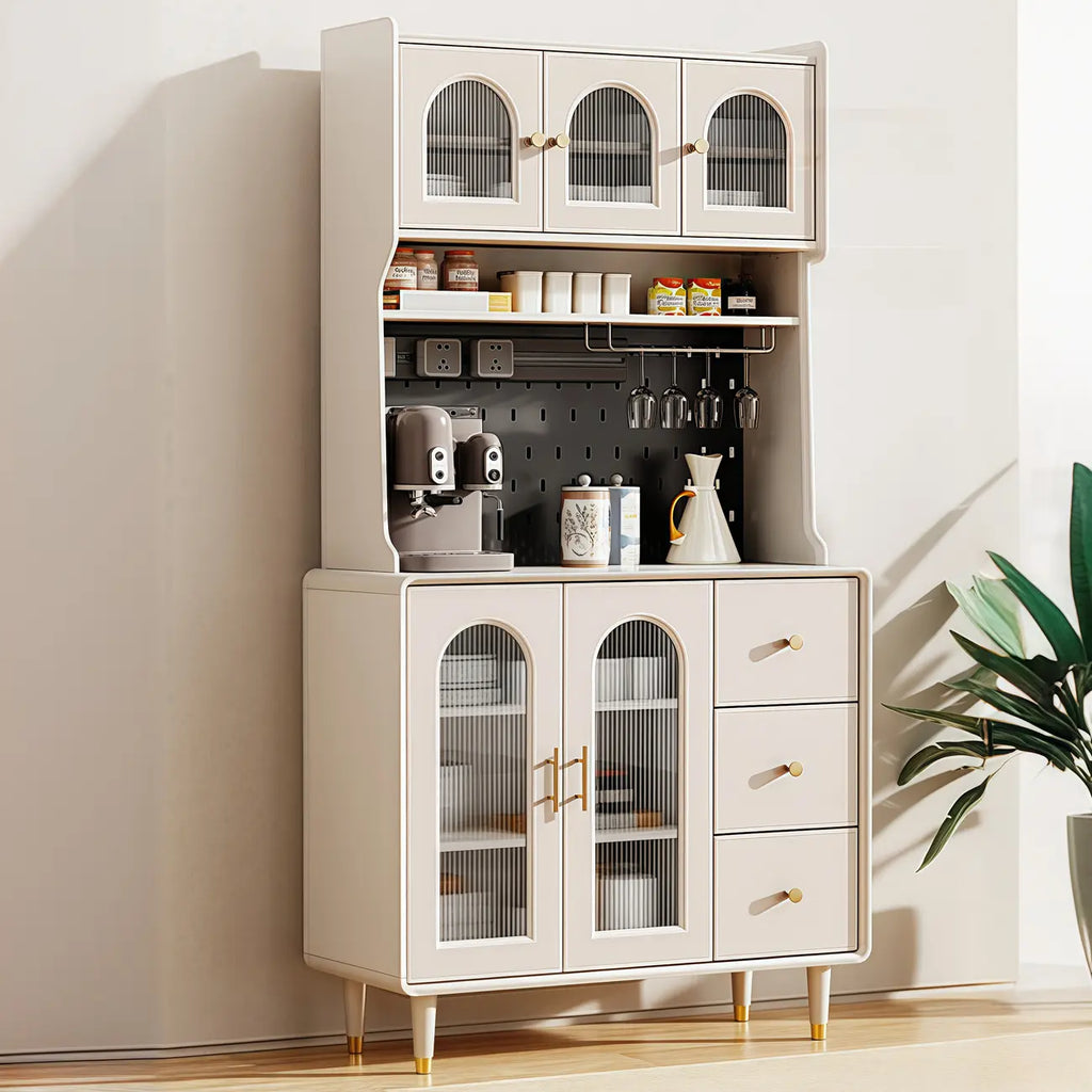 Multi-Functional White Wood Arched Glass Door Sideboard Cabinet