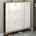 Large Entryway Grey Wooden Shoe Storage with Gold Trim