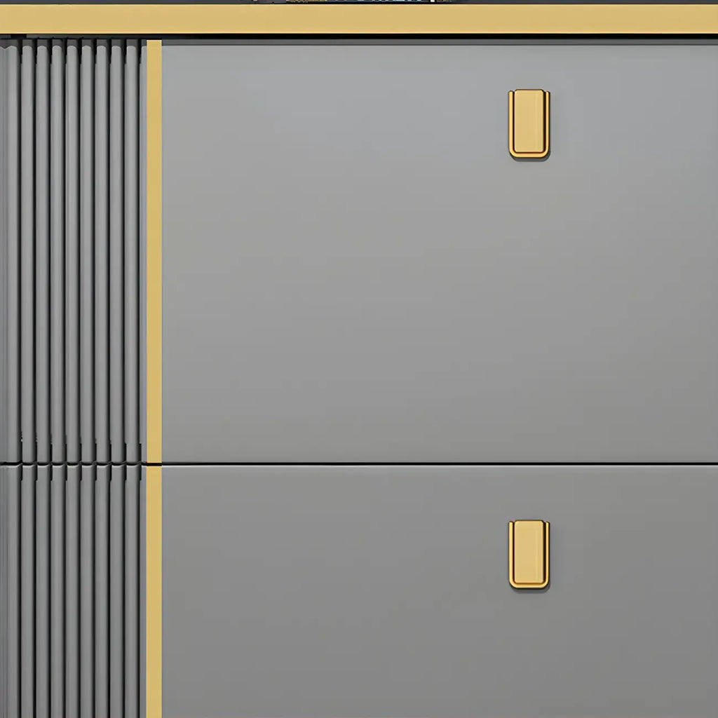 Large Entryway Grey Wooden Shoe Storage with Gold Trim