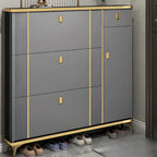 Large Entryway Grey Wooden Shoe Storage with Gold Trim