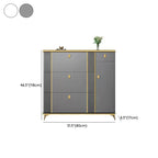Large Entryway Grey Wooden Shoe Storage with Gold Trim