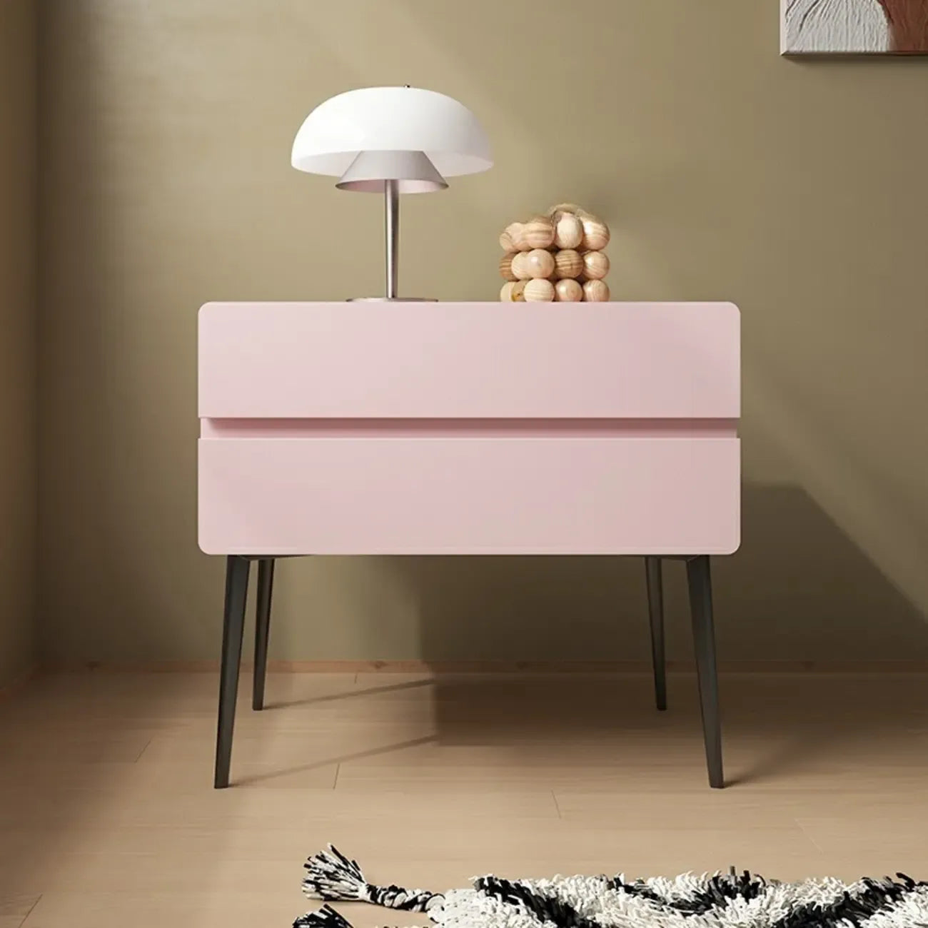 Scandinavian Pine Wood Leggy 2-Drawer Nightstand