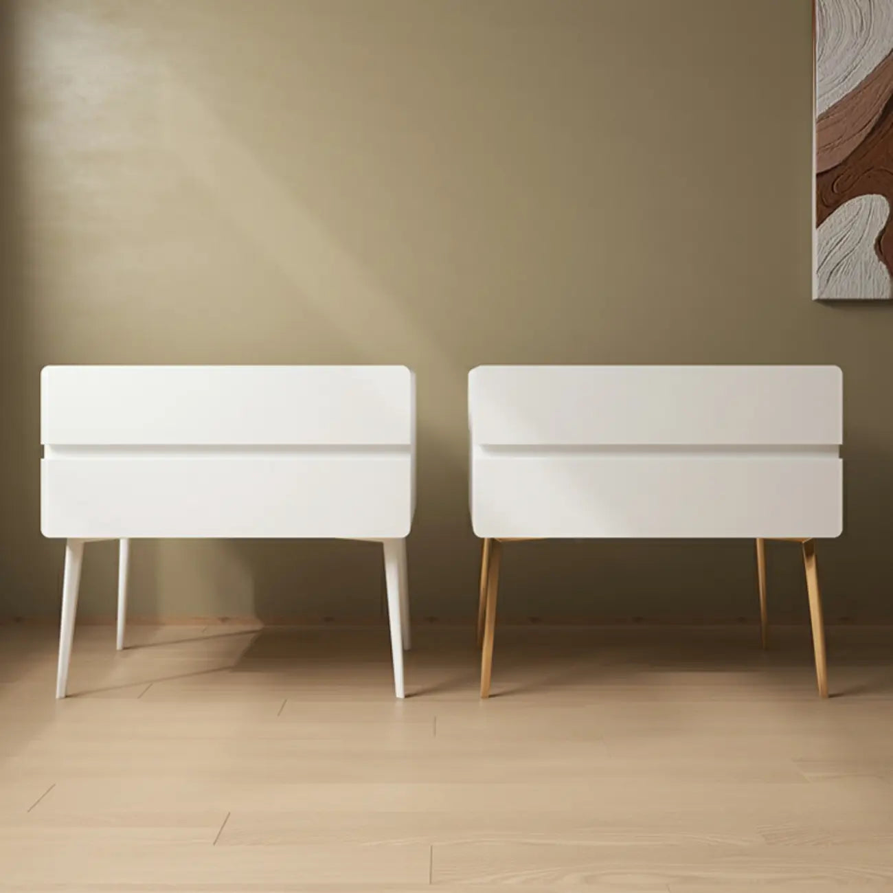 Scandinavian Pine Wood Leggy 2-Drawer Nightstand
