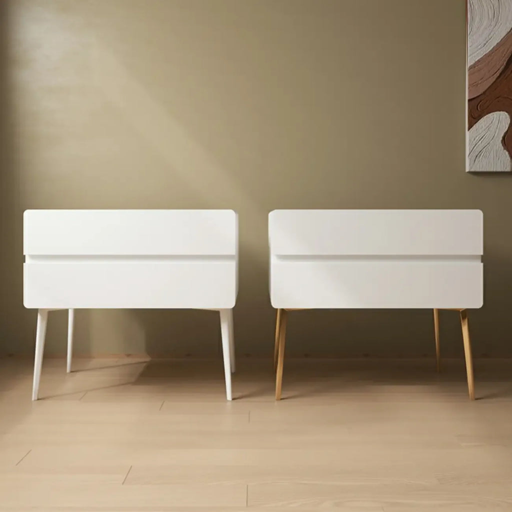 Scandinavian Pine Wood Leggy 2-Drawer Nightstand