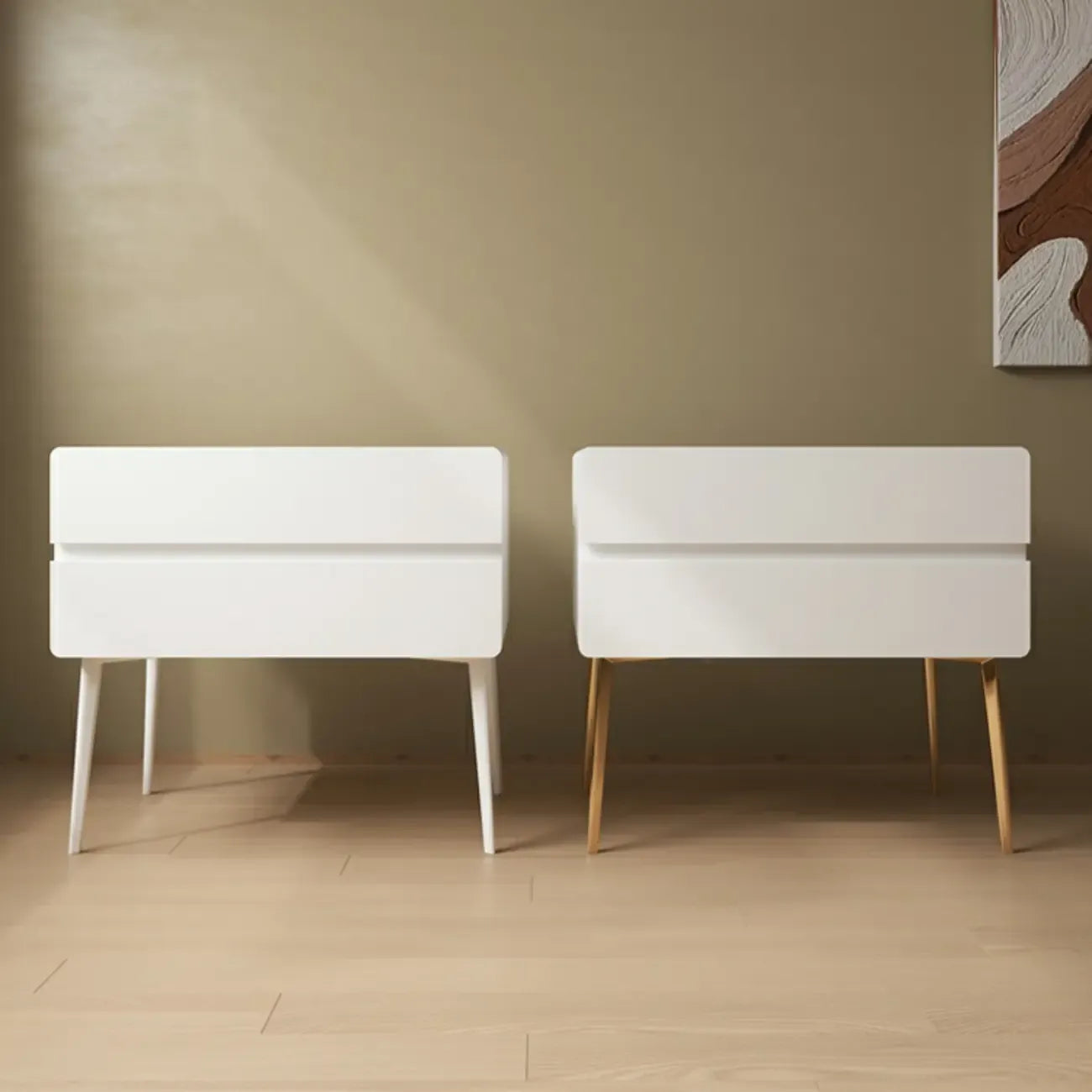 Scandinavian Pine Wood Leggy 2-Drawer Nightstand