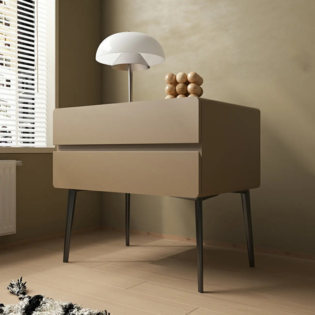 Scandinavian Pine Wood Leggy 2-Drawer Nightstand