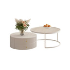White Round Wheeled Round Wood Drawer Coffee Table