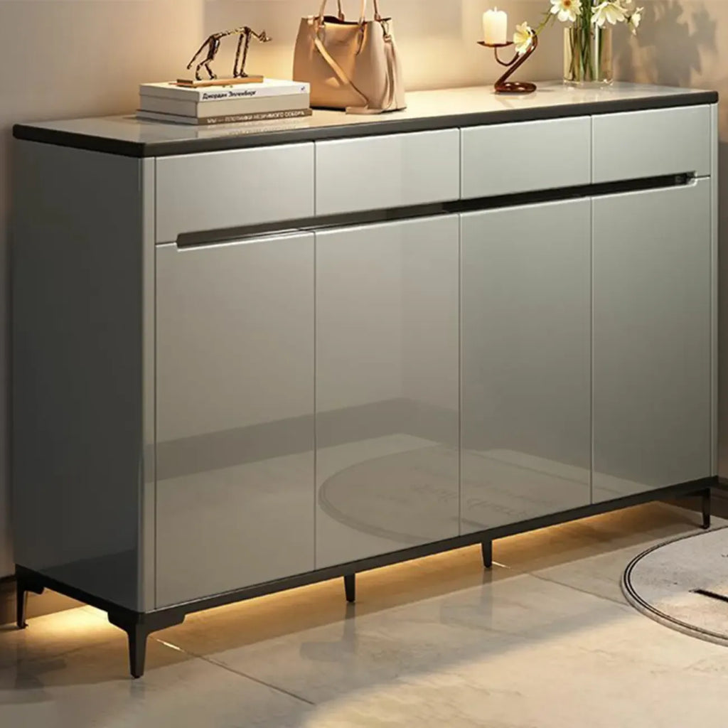 Sleek Entryway Wooden Shoe Storage Cabinet with Glass Top