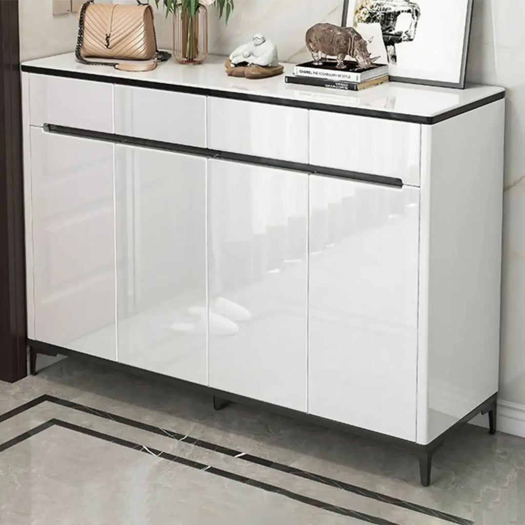 Sleek Entryway Wooden Shoe Storage Cabinet with Glass Top