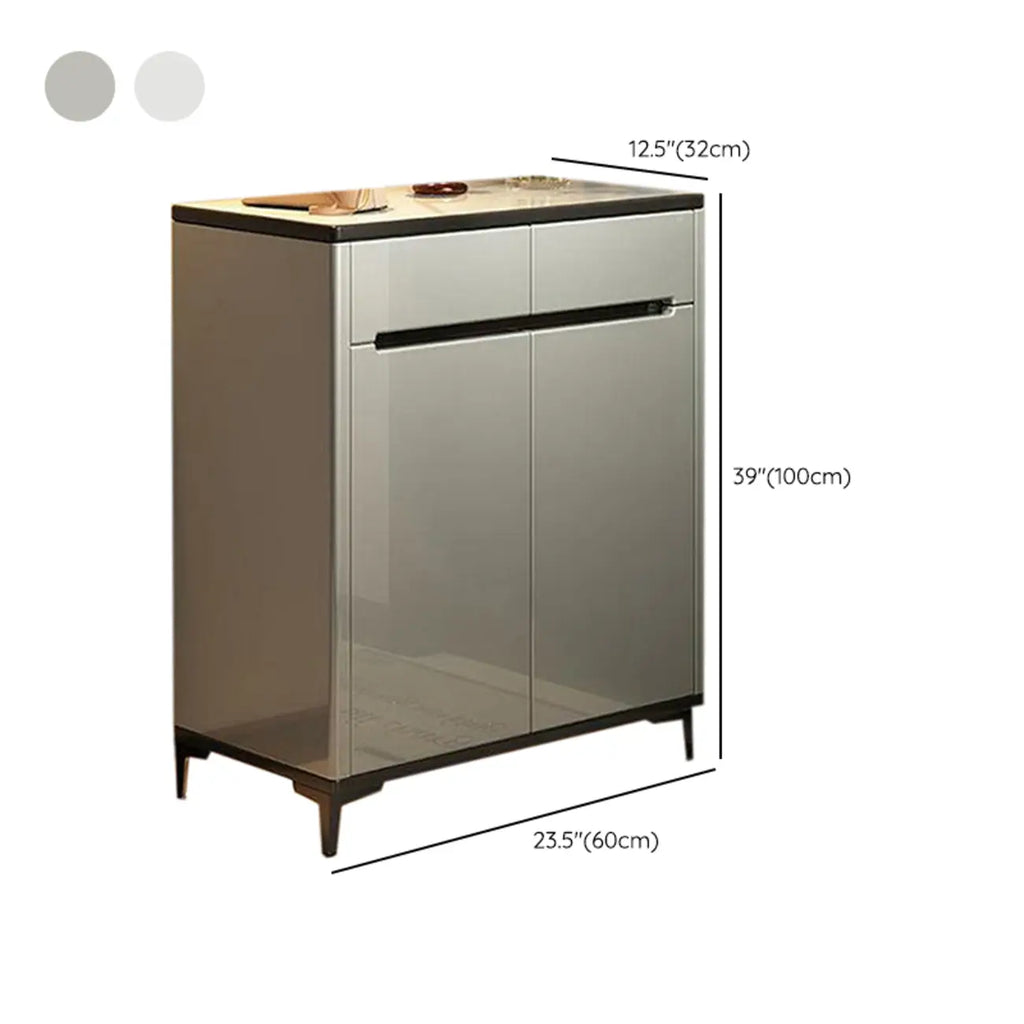 Sleek Entryway Wooden Shoe Storage Cabinet with Glass Top