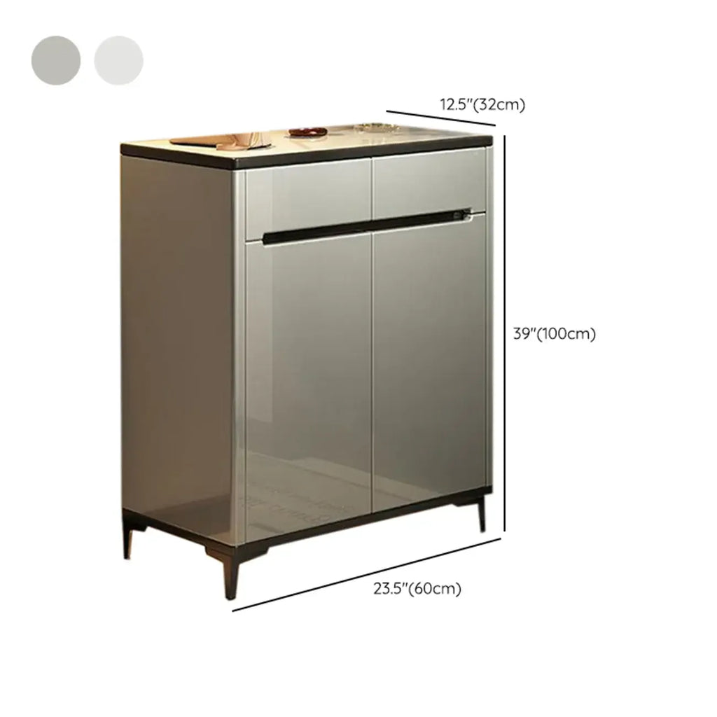Sleek Entryway Wooden Shoe Storage Cabinet with Glass Top
