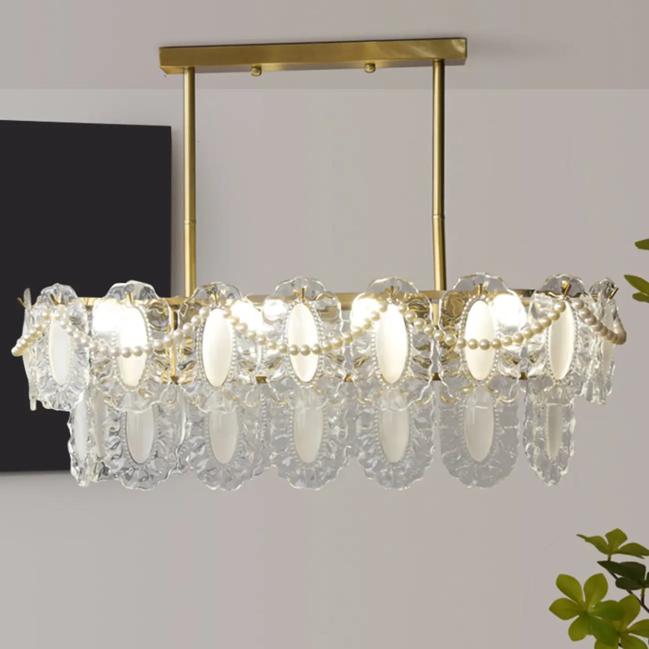 2-Tier Modern Glass Island Pendant Light Adjustable for Kitchen