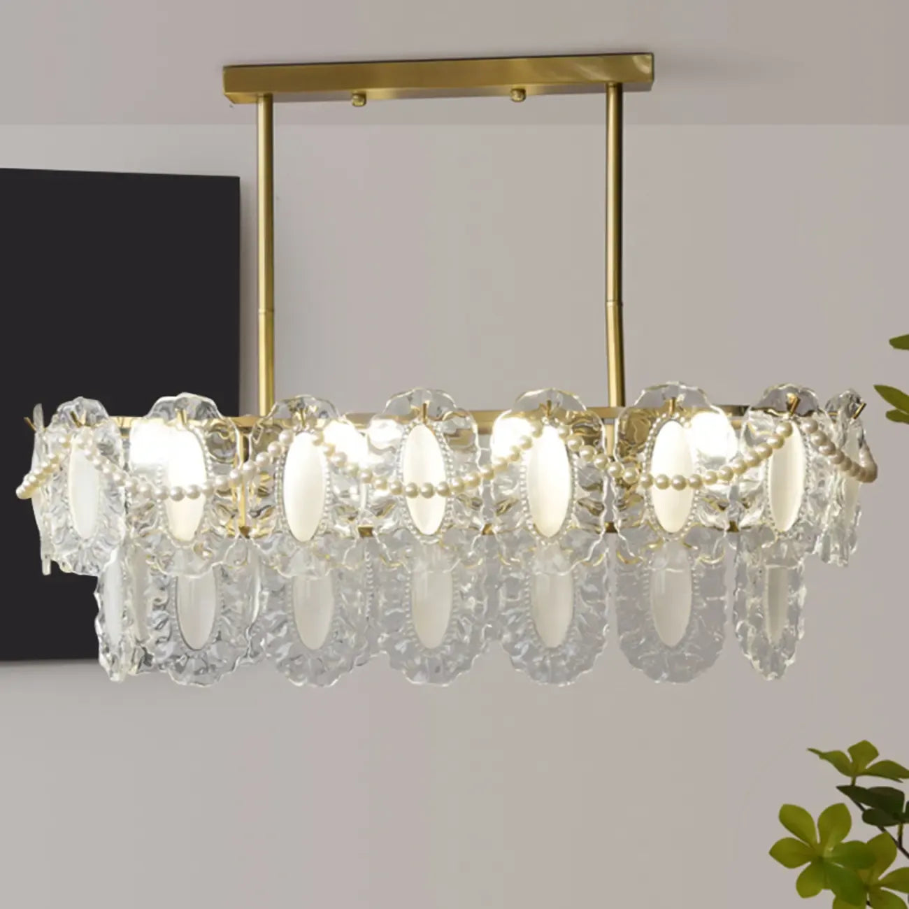 2-Tier Modern Glass Island Pendant Light Adjustable for Kitchen