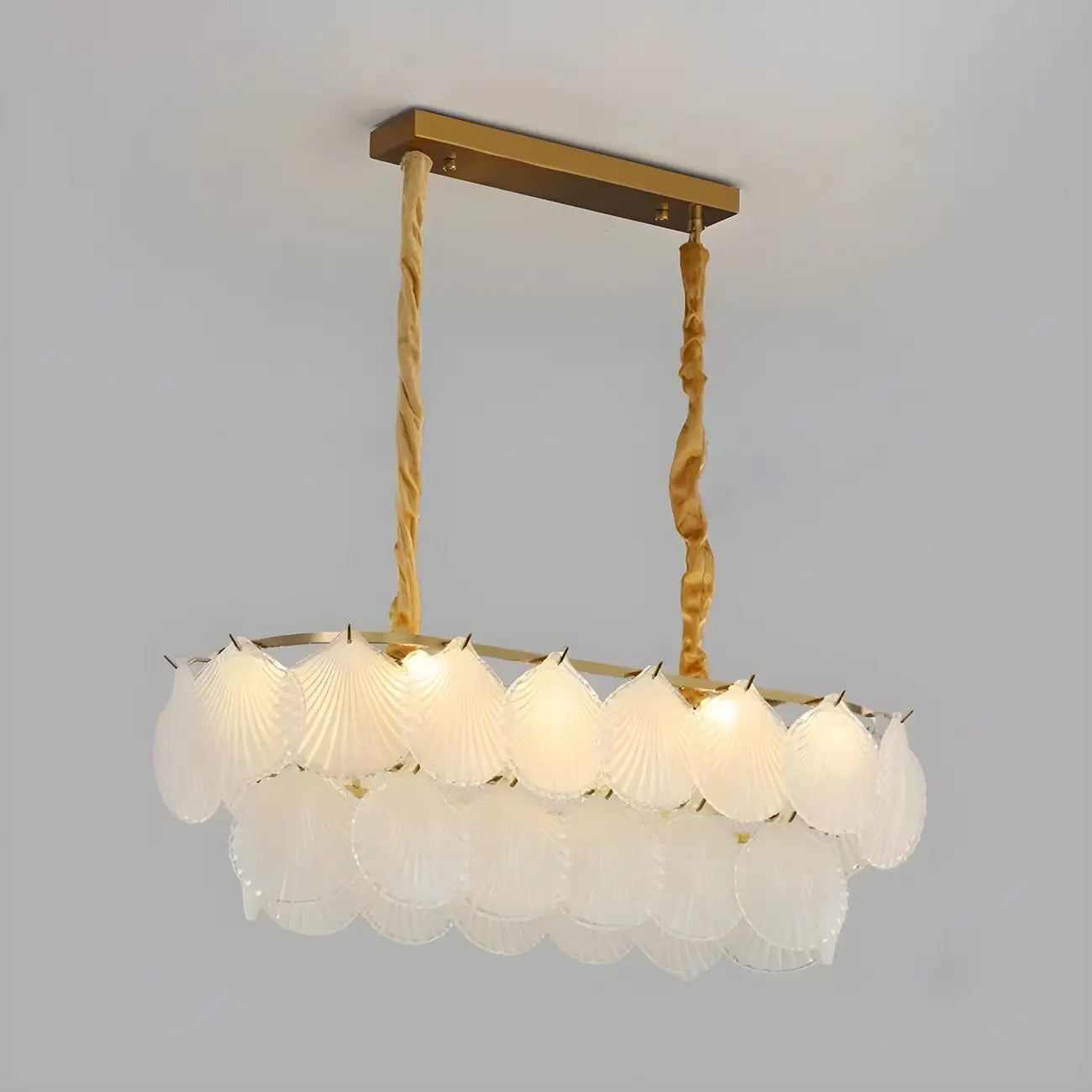 2-Tier Modern Glass Island Pendant Light Adjustable for Kitchen