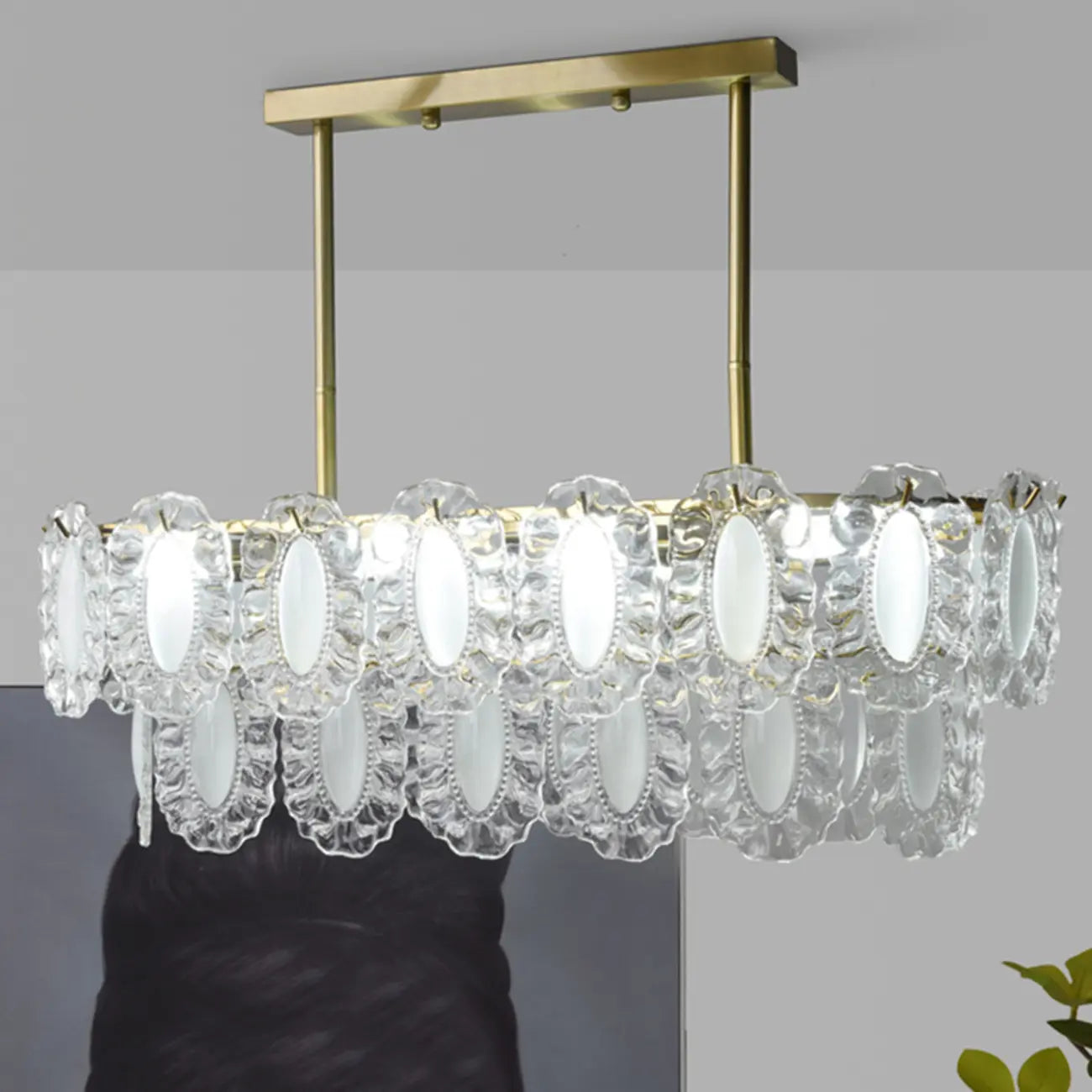 2-Tier Modern Glass Island Pendant Light Adjustable for Kitchen