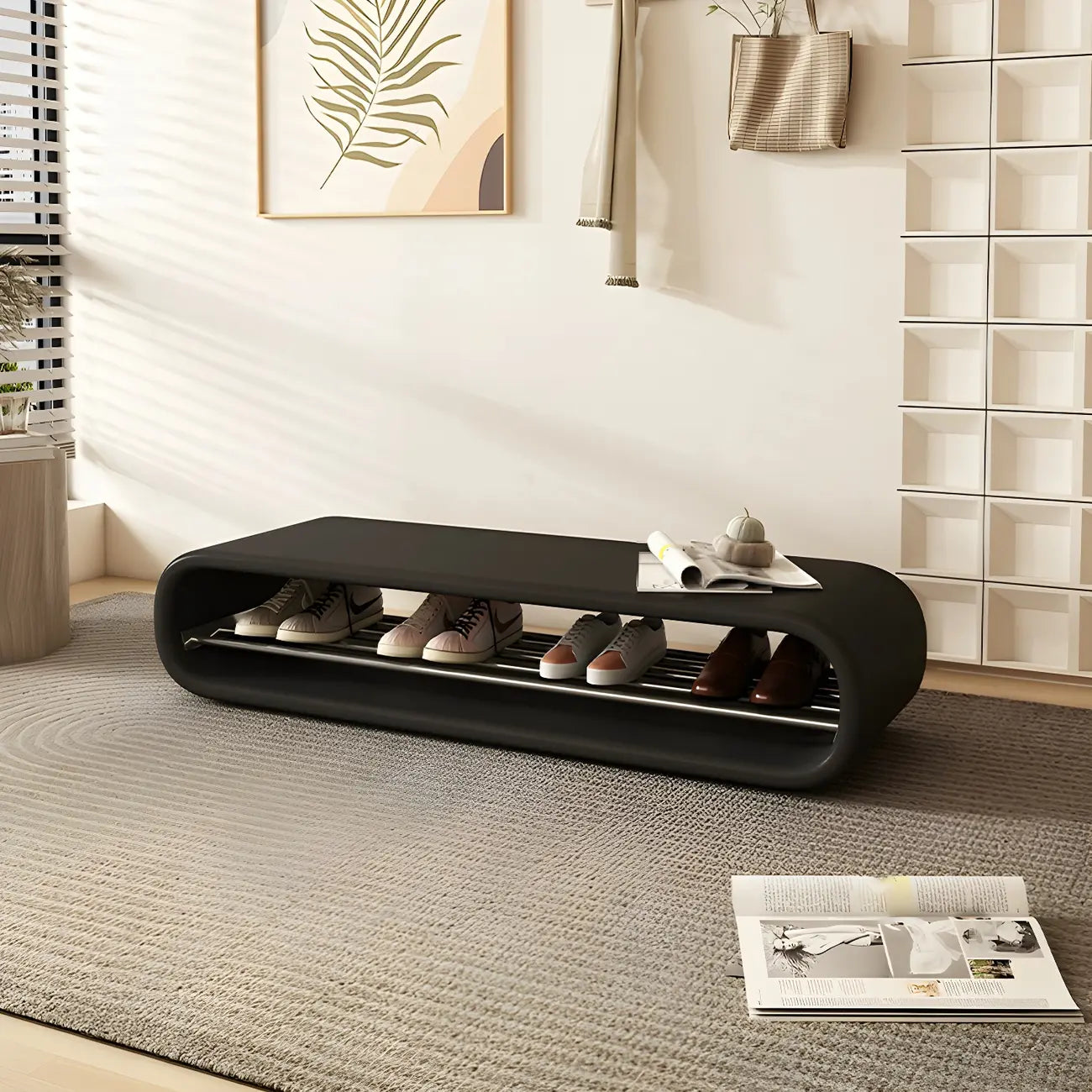 Decorative Short Oval Pine Wood Storage Entryway Bench