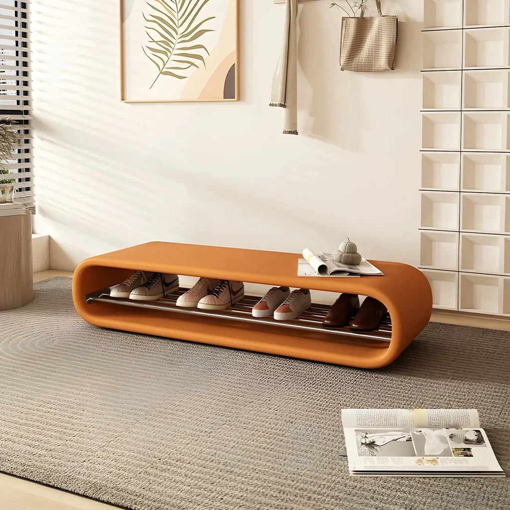 Decorative Short Oval Pine Wood Storage Entryway Bench