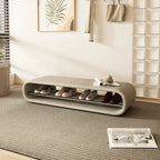 Decorative Short Oval Pine Wood Storage Entryway Bench