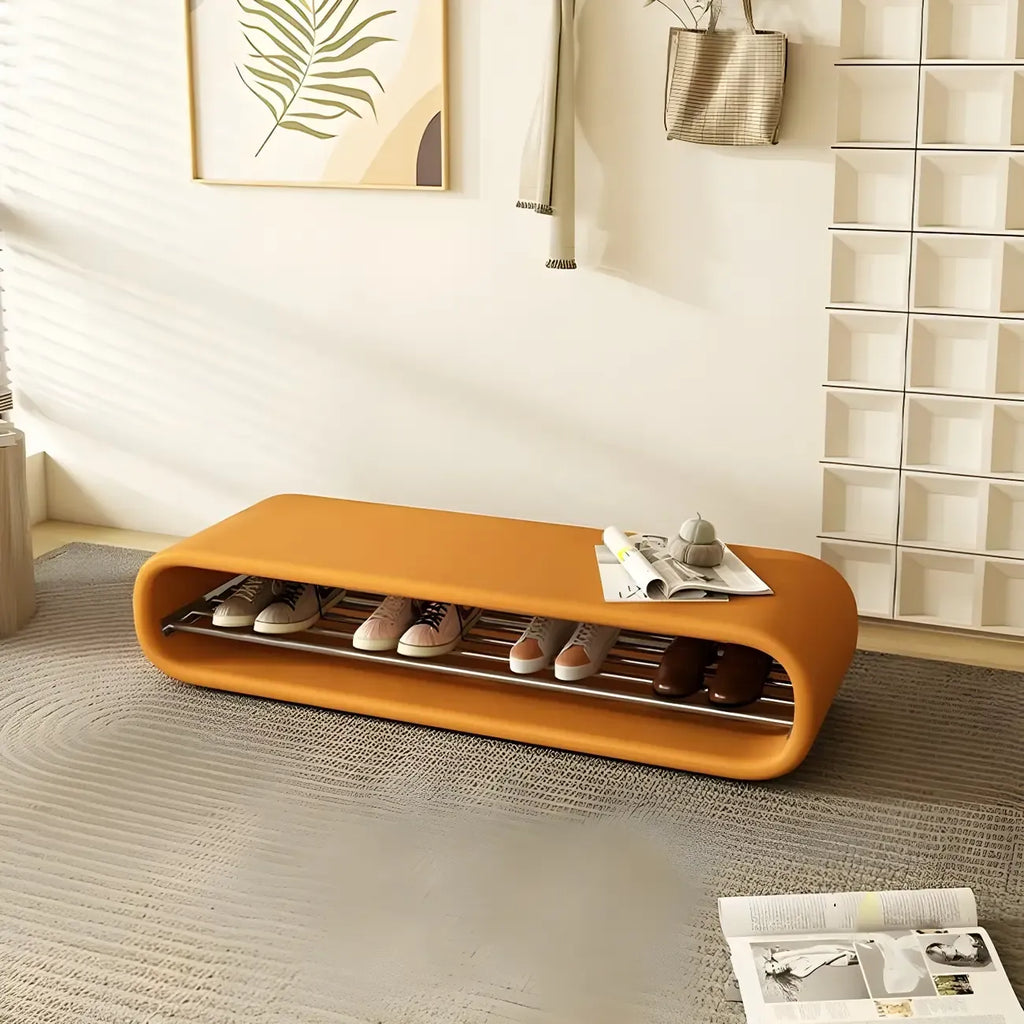 Decorative Short Oval Pine Wood Storage Entryway Bench