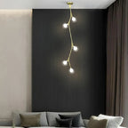 Modern Gold Branch Globe Glass Downrod Stairwell Chandelier