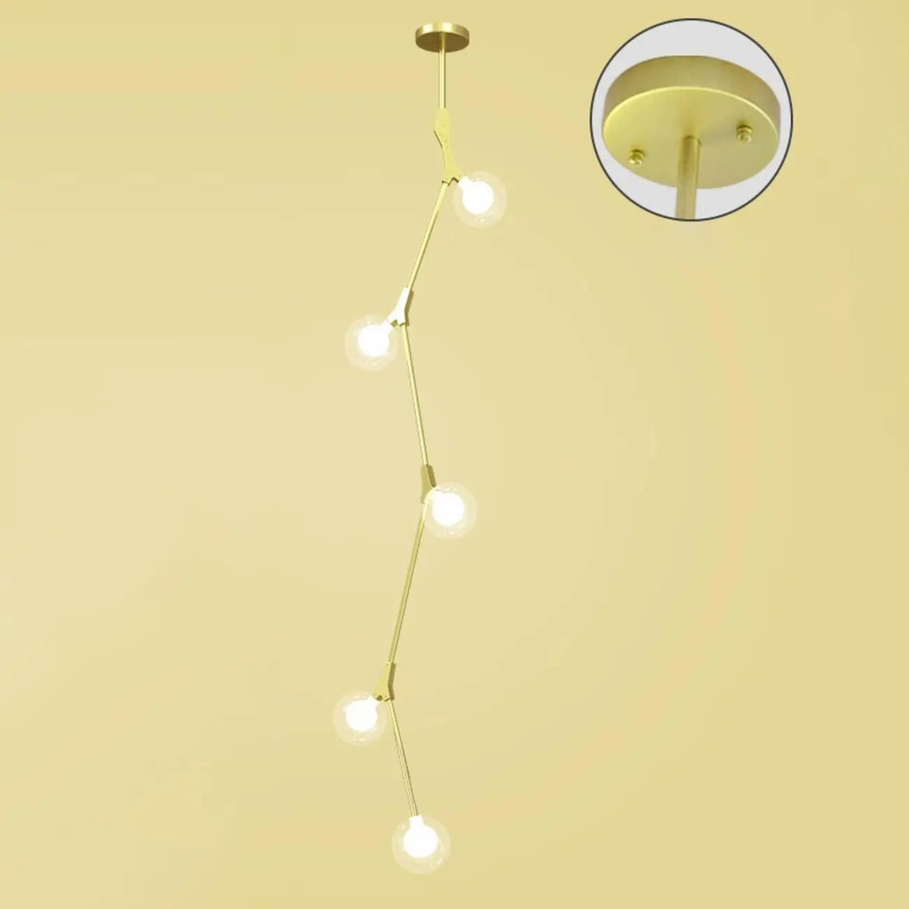 Modern Gold Branch Globe Glass Downrod Stairwell Chandelier