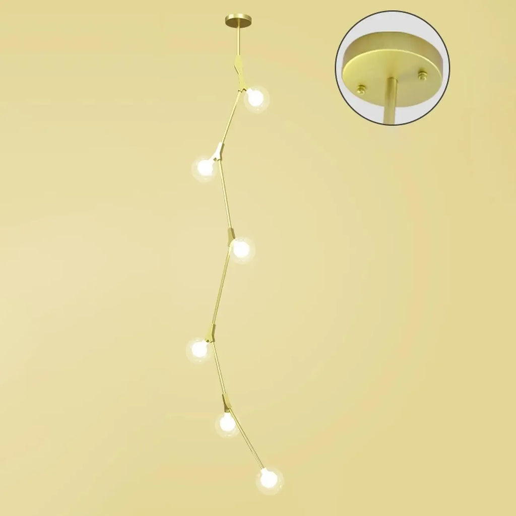 Modern Gold Branch Globe Glass Downrod Stairwell Chandelier