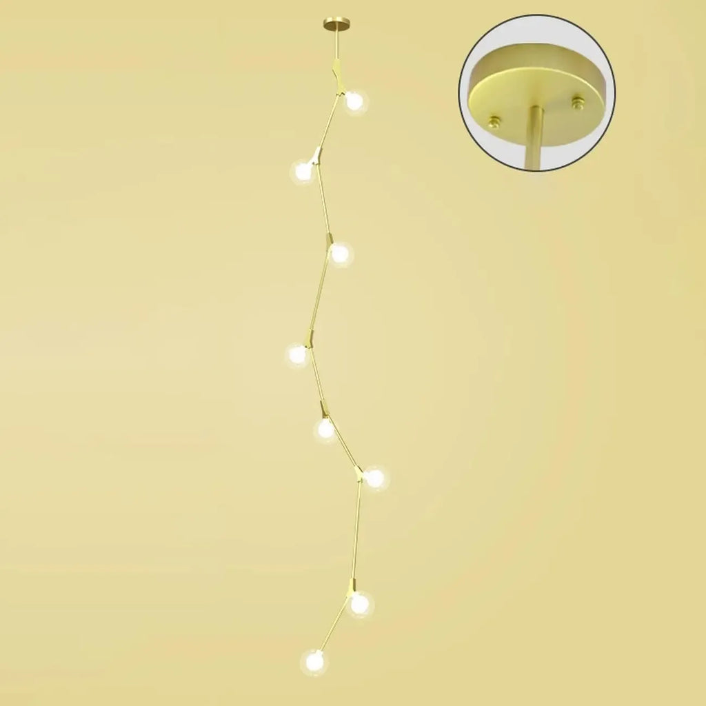 Modern Gold Branch Globe Glass Downrod Stairwell Chandelier