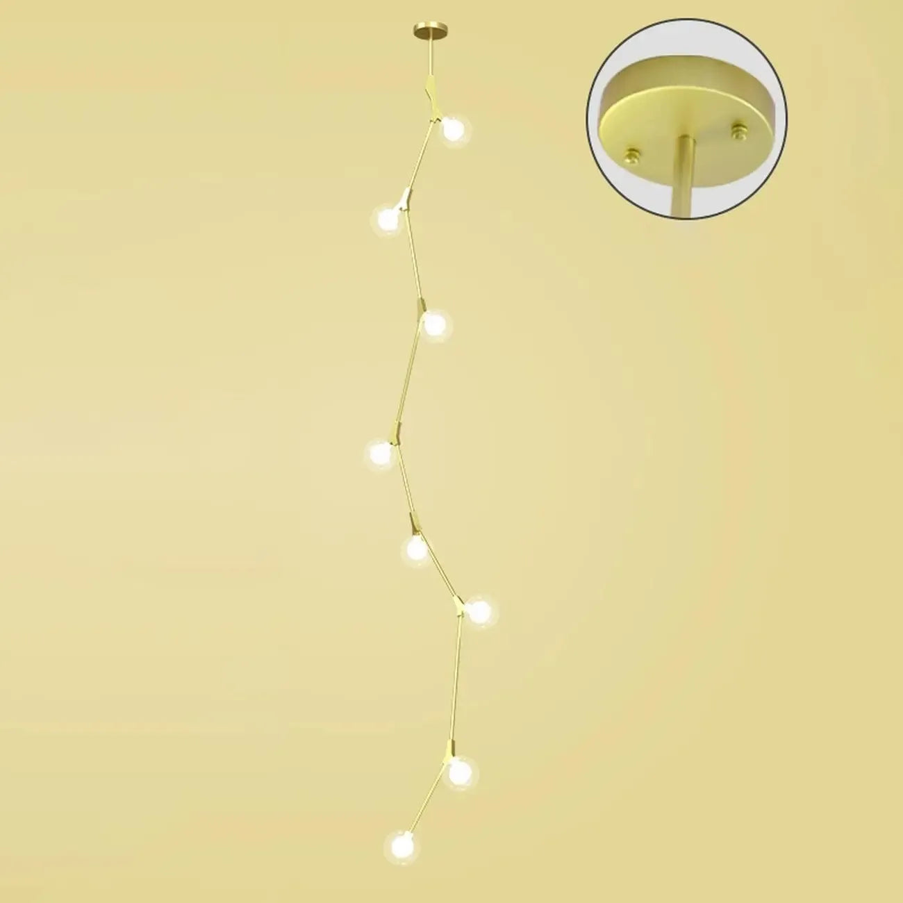 Modern Gold Branch Globe Glass Downrod Stairwell Chandelier