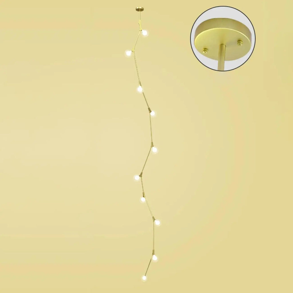 Modern Gold Branch Globe Glass Downrod Stairwell Chandelier