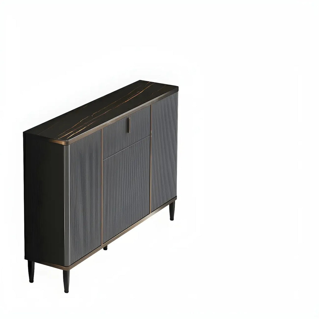 Large Entryway Shoe Cabinet Gray Textured Door Metal Legs