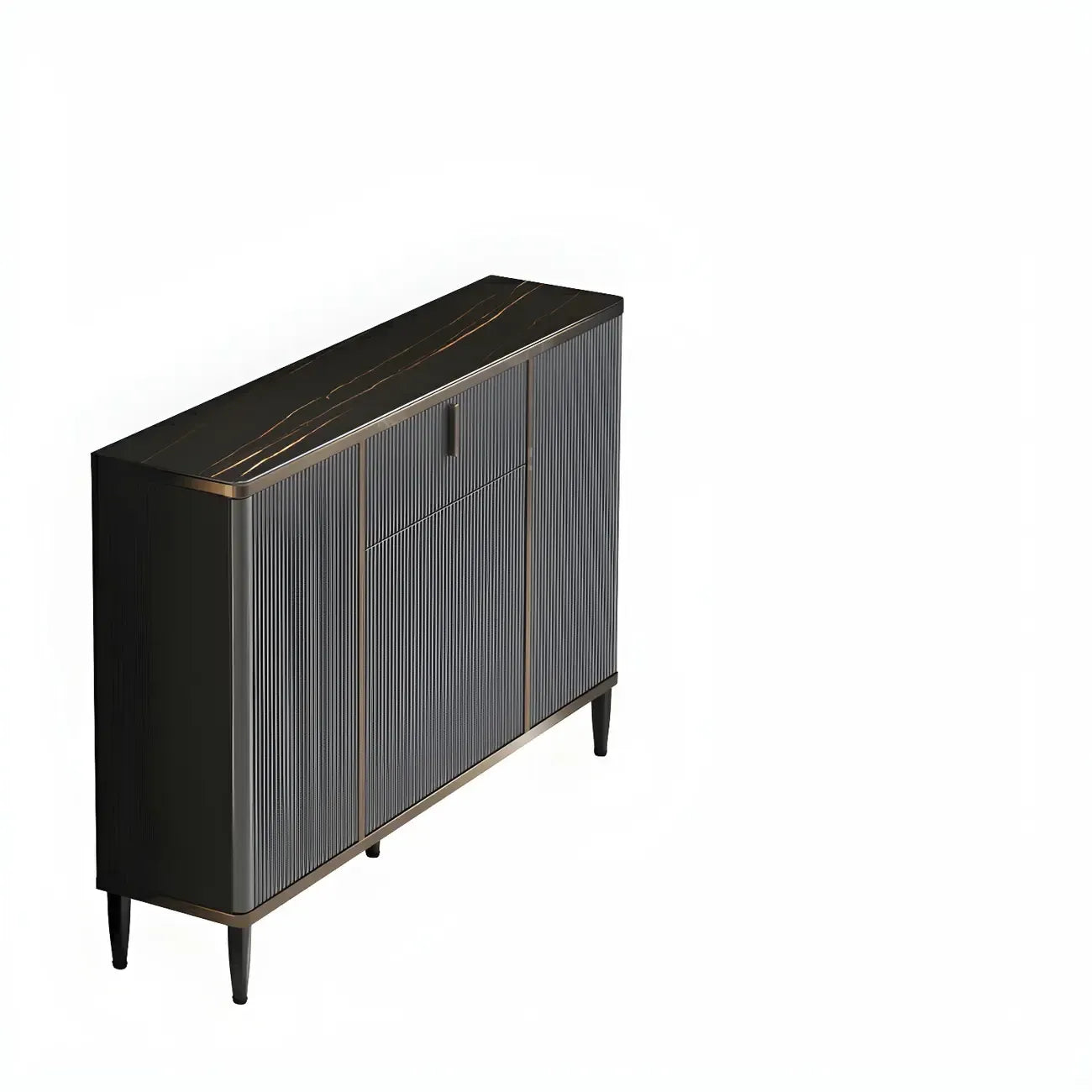 Large Entryway Shoe Cabinet Gray Textured Door Metal Legs