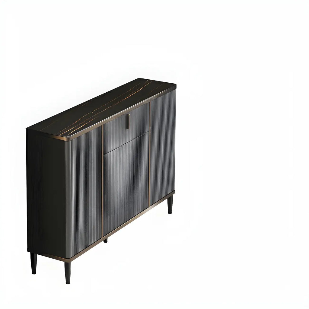 Large Entryway Shoe Cabinet Gray Textured Door Metal Legs