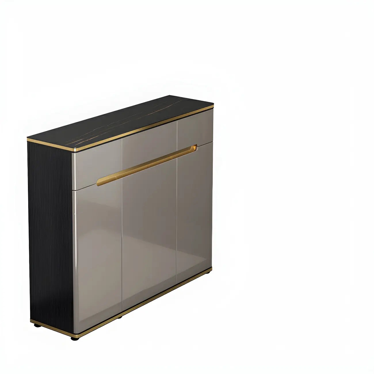 Large Entryway Shoe Cabinet Gray Textured Door Metal Legs