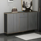 Large Entryway Shoe Cabinet Gray Textured Door Metal Legs