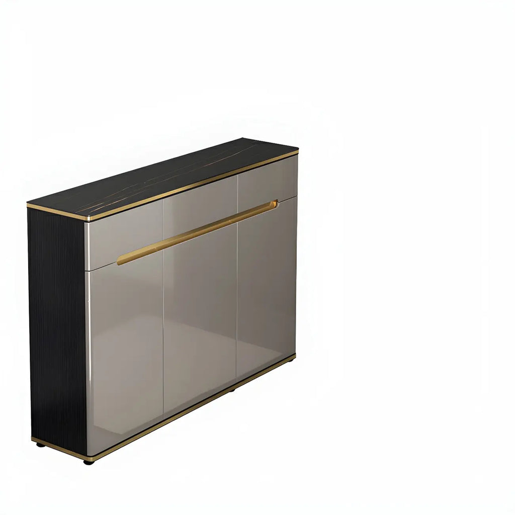 Large Entryway Shoe Cabinet Gray Textured Door Metal Legs