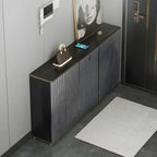 Large Entryway Shoe Cabinet Gray Textured Door Metal Legs
