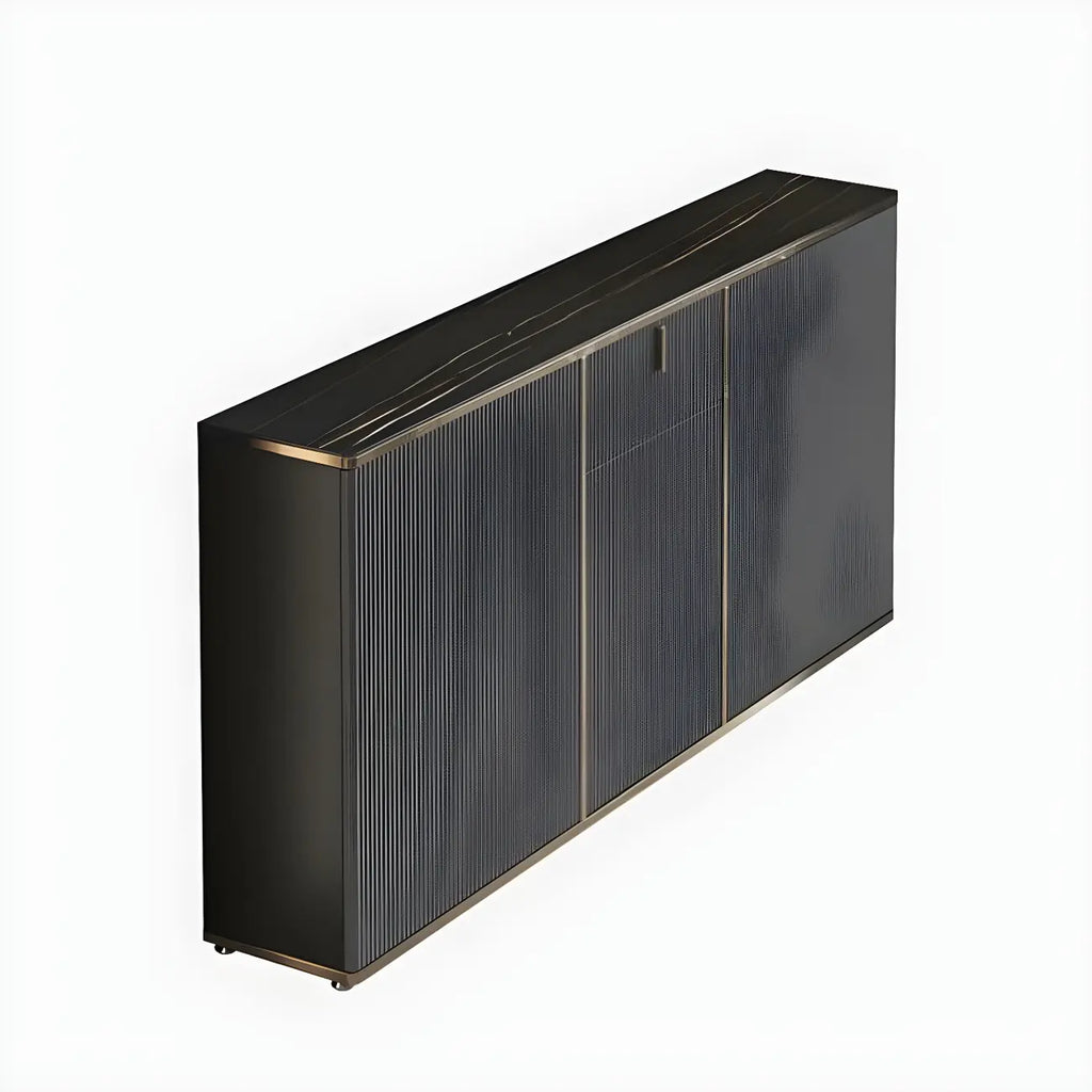 Large Entryway Shoe Cabinet Gray Textured Door Metal Legs
