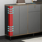 Large Entryway Shoe Cabinet Gray Textured Door Metal Legs