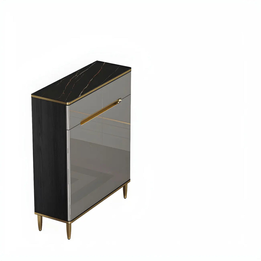 Large Entryway Shoe Cabinet Gray Textured Door Metal Legs