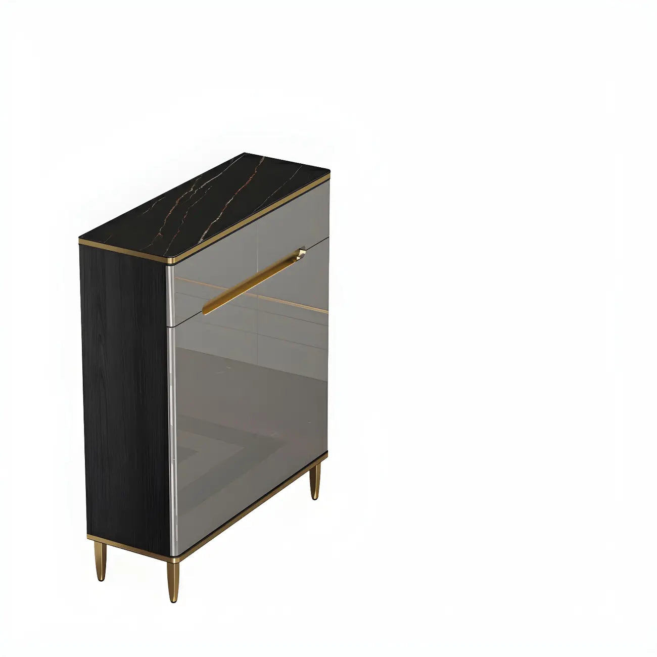 Large Entryway Shoe Cabinet Gray Textured Door Metal Legs