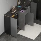 Large Entryway Shoe Cabinet Gray Textured Door Metal Legs